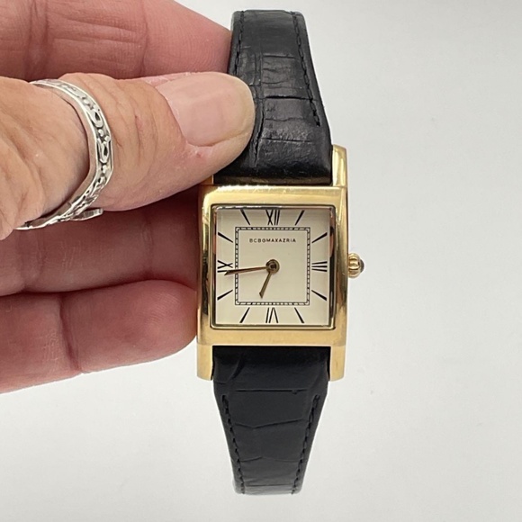 BCBGMAXAZRIA Stainless Steel Back Genuine Leather Band Watch